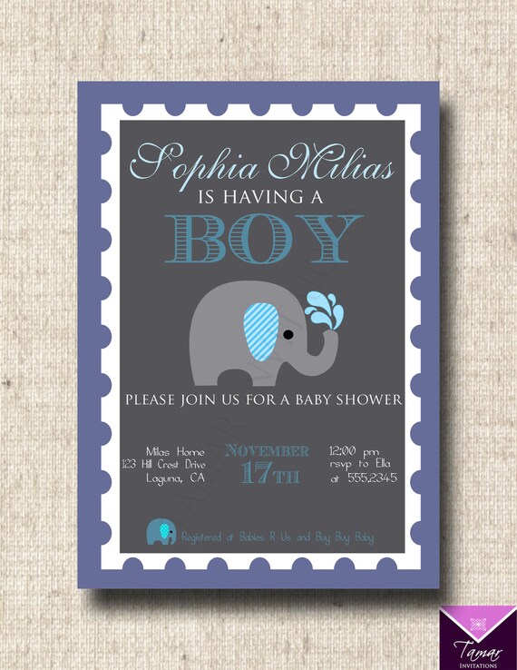 Printable Baby Shower Invitation - Cute Little Baby Elephant Il_570xn