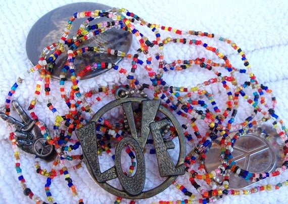 Vintage Boho Hippie Glass Love Bead Pendant Lot 1960s