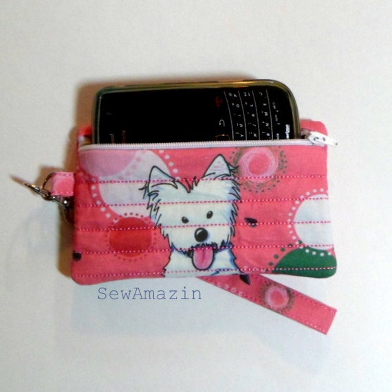 Pink Watermelon Westie Small Wristlet, Purse, Cell Phone Case