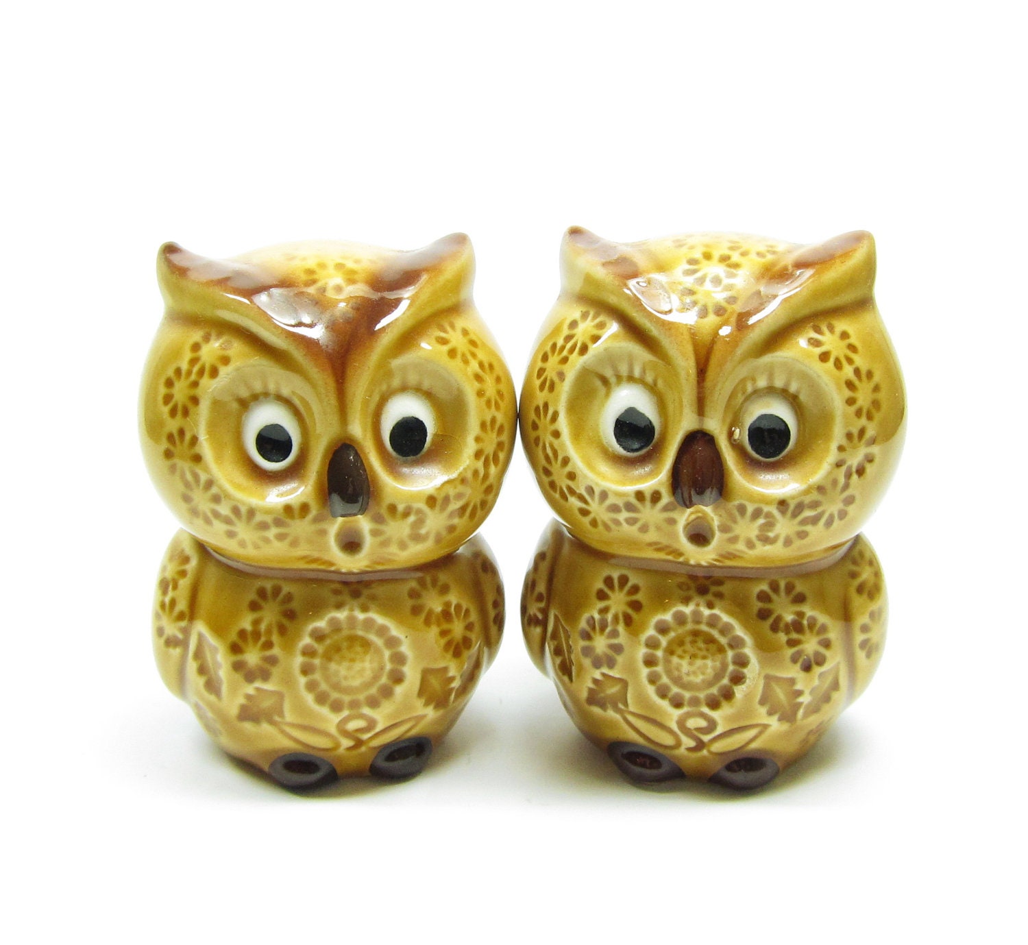 Owl Salt & Pepper Shakers Vintage Ceramic Owls with Flowers