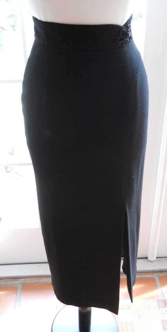 Vintage long black wool straight pencil skirt from Preston