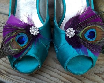 Wedding Shoe Clips, Bridal Shoe Clips, Purple Plum Shoe Clips, Peacock Shoe Clips, Feather Shoe Clips, Wedding Clips Shoes, Shoe Clips Only