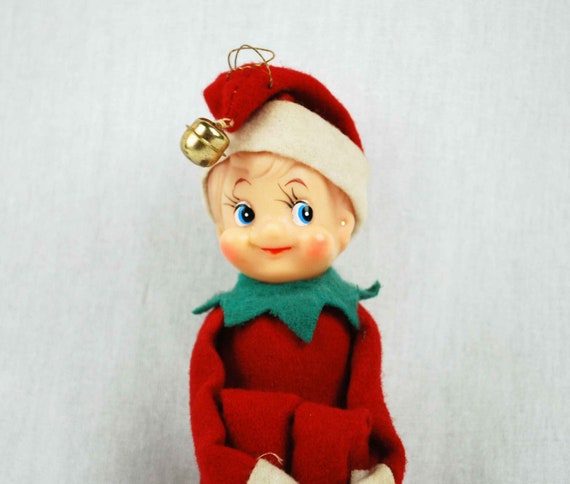 Vintage Christmas Elf / 1950s Holiday Shelf Sitting Doll