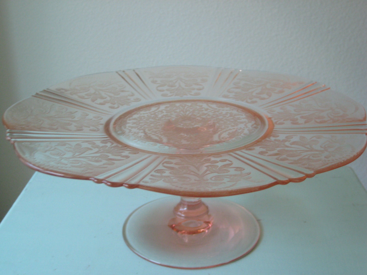 11.5 Pink Depression Glass Cake Stand / Pink Wedding Pedestal