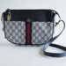 Vintage Authentic GUCCI Navy Monogram Cross-Body Bag with Gold Logo Hardware