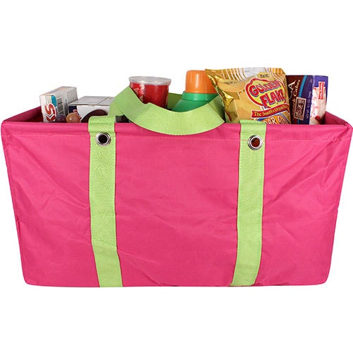 SALE Large Collapsible Utility Tote Pink and Lime by LifeAStitch