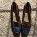 Vintage Navy and Tan Stitched Penny Loafer Flats Slip On Skimmers Sz. 7