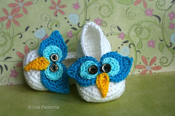 Crochet patterns, crochet baby pattern, crochet baby booties pattern,INSTANT DOWNLOAD crochet owl baby slippers (106)