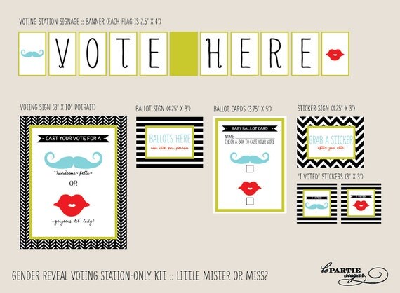 Gender Reveal Voting Station - Little Mister or Miss - INSTANT DOWNLOAD - Red Lips Il_570xn