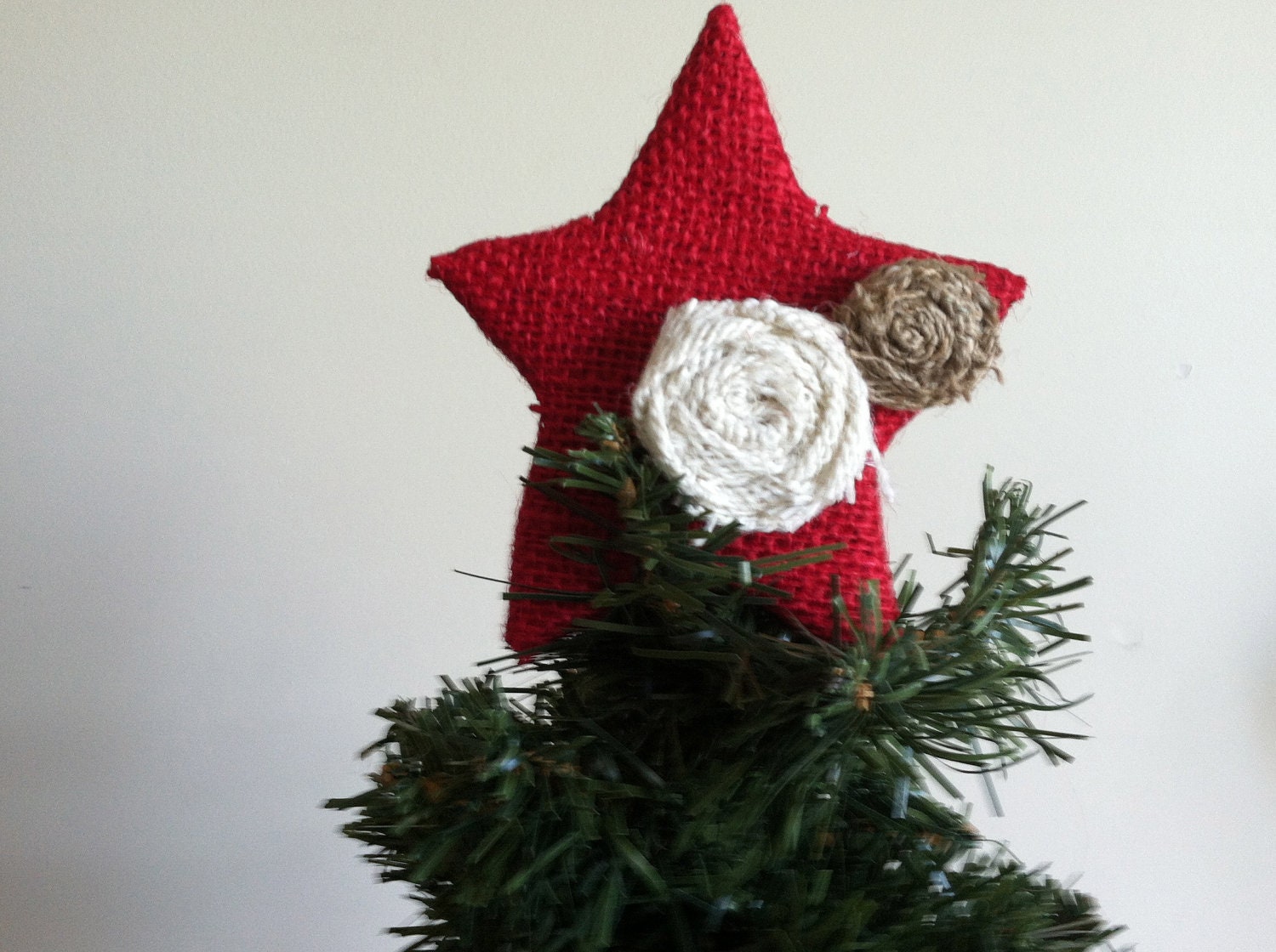 small star tree topper in red burlap with by small star tree topper in red burlap with by