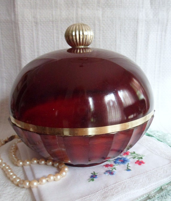 Revlon Intimate Dusting Powder Dish Burgandy Powder Puff Box