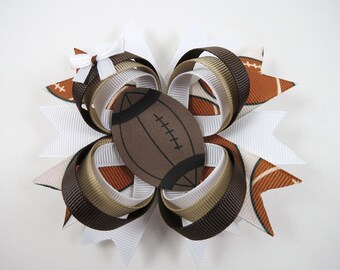Football Hair Bow - White and Brown Hair Bow - Sports Hair Bow - Brown and White Football Hair Clip