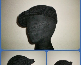 The THINKING MAN'S Cap - Black -  Crochet Kangol style cap, newsboy, golf, driver hat - Made to Order