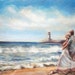 Pastel Painting Seascape original couple beach art ocean 20x15.5 wall art