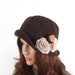 Crochet Cloche Hat with 3 Crochet Flowers - Chocolate Brown