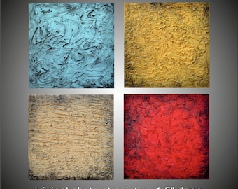 SALE Original Modern Abstract Painting Heavy Texture Impasto Acrylic Painting Handmade by Carola, 4 piece 12"x12" FREE SHIPPING