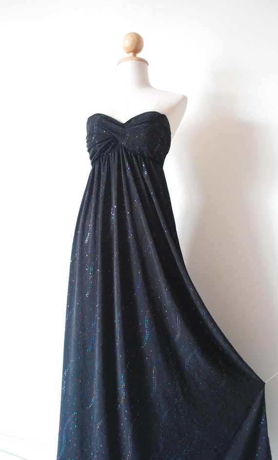 bias cut black sparkling evening gown