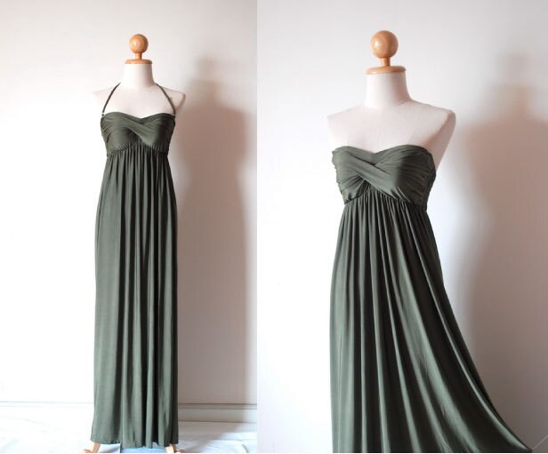 Elegant Olive Green Evening Dress by pinksandcloset on Etsy