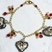 Bracelet, Broken China Jewelry, Broken China Bracelet, China Heart Charms, Brown Transferware, Gold Plated Bracelet