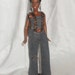 Barbie Doll Clothes - Denim - Cheetah Print Suspender Bell Bottoms, Top and Matching Handbag