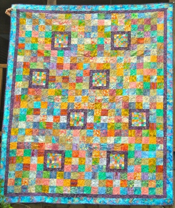 Contemporary Batik Squares Quilt by Lonesomedesigns on Etsy