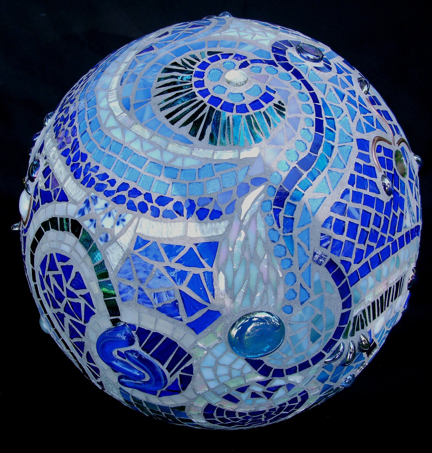 Mosaic Orb Blue Garden Sphere Glass Terracotta Gazing Ball