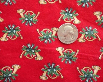 christmas horns novelty print vintage cotton fabric -- 42 wide by 1 1/2 yards