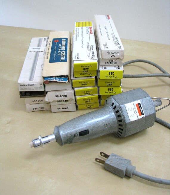 Working Vintage German Electric Eraser and Big Lot of 20 Boxes