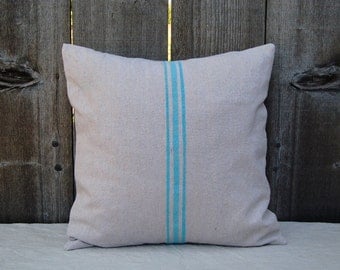 French Grain Sack Style Pillow Cover - Aqua 18"