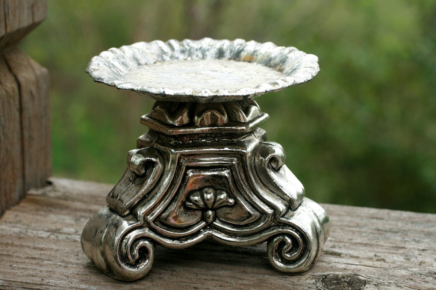 Silver Pillar Candle Holder Metal Pedestal Home Decore.