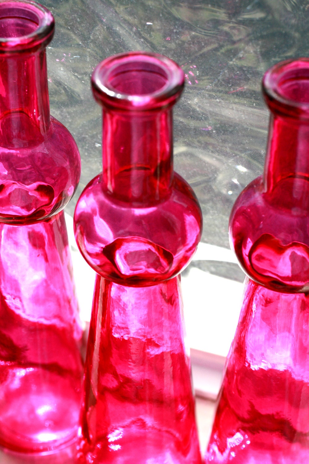 Pink Glass Bottles Set of 3 Skinny Glass Bottles. Cottage