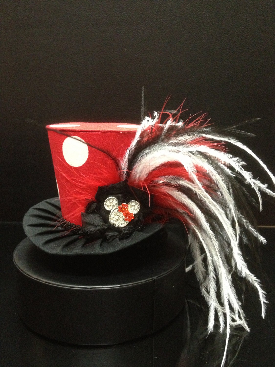 Red Minnie Mouse Mad Hatter Mini Top Hat. Great for Birthday