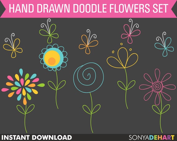 80% OFF Sale Clipart Flowers, Digital Flowers, Scrapbook Flowers, Doodle Flowers, Clip Art, Clipart Il_570xn