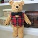 Collectable gold chenille bear with plaid wool vest and black wool bow tie OOAK