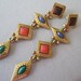 Orange Green Stone Dangle Gold Tone Earrings