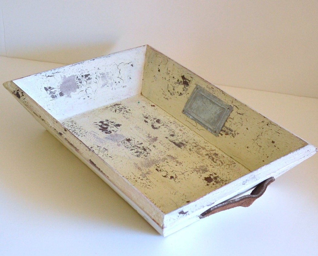 vintage shabby chic wooden tray w leather handles decor vintage shabby chic wooden tray w leather handles decor