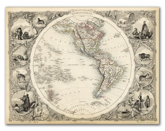 13x17 antique world map printed on parchment paper