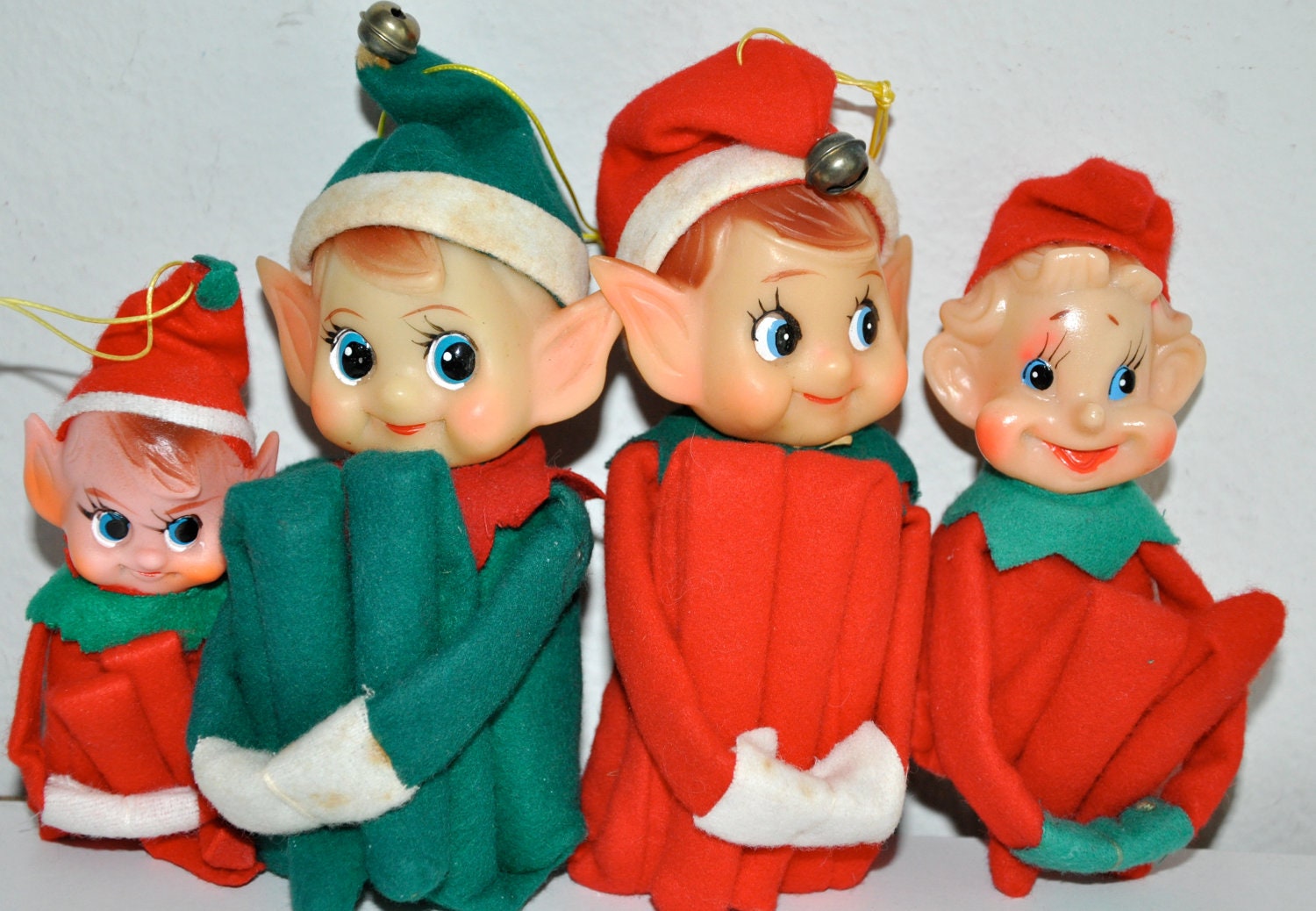 Four Antique Japan Pixie Elf Knee Hugger Christmas Tree