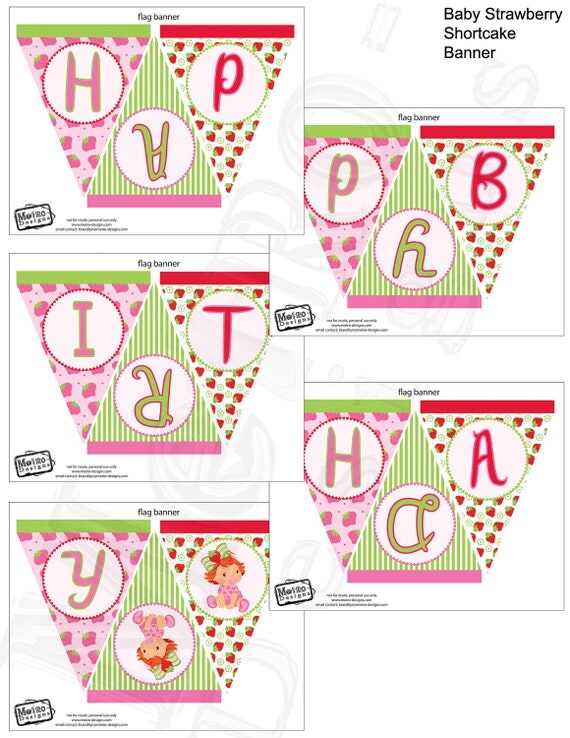 Strawberry Shortcake Printable Birthday Banner | items similar to baby strawberry shortcake birthday party Strawberry Shortcake Printable Birthday Banner | items similar to baby strawberry shortcake birthday party