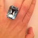 Aquamarine Swarovski cabochon octagon cocktail silver plated ring
