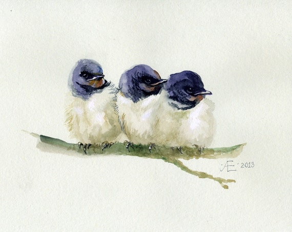 Little swallows giclee print newborn gift nursery decor