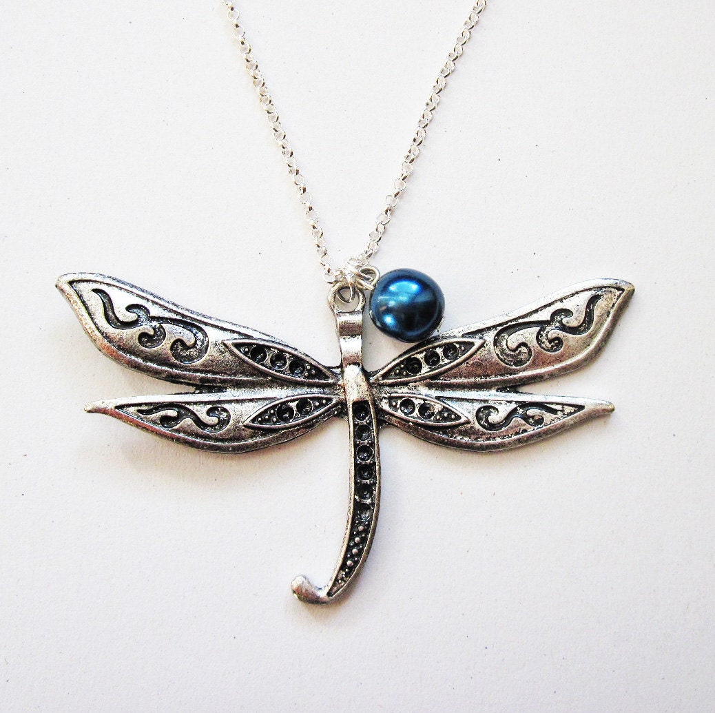 silver dragonfly necklace dragonfly jewelry by RobertaValle