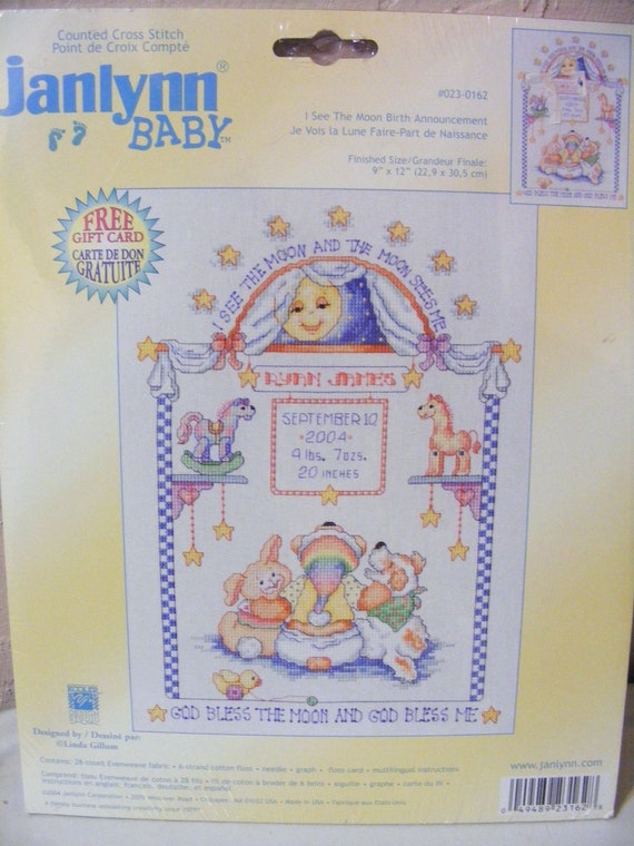 Counted Cross Stitch Kit by Janlynn baby I see the moon birth