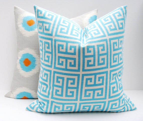 Items similar to Aqua Pillow Decorative Pillow Pillow Cover, Orange Blue Pillow covers Aqua blue ...