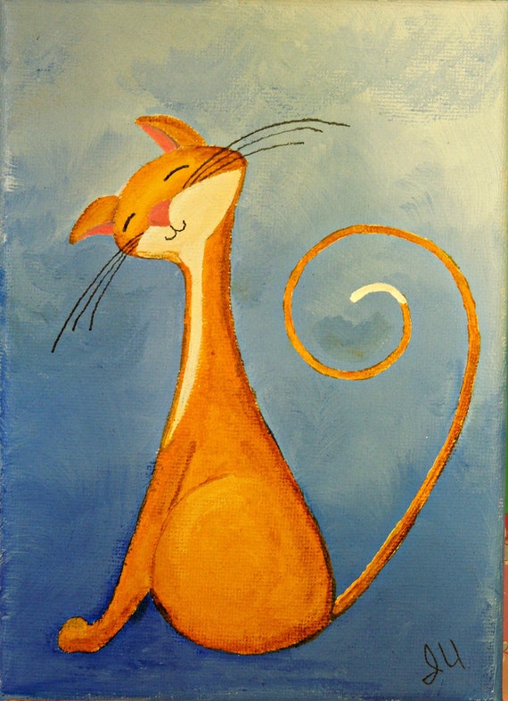 Original Cat Painting for Sale Fantasy Cats Flirty