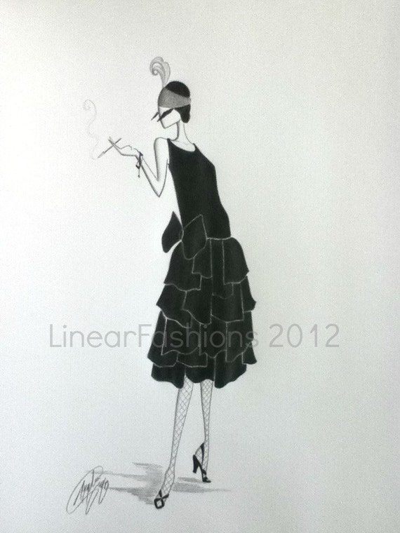 Fashion Illustration 1920s Flapper Art Deco Decor