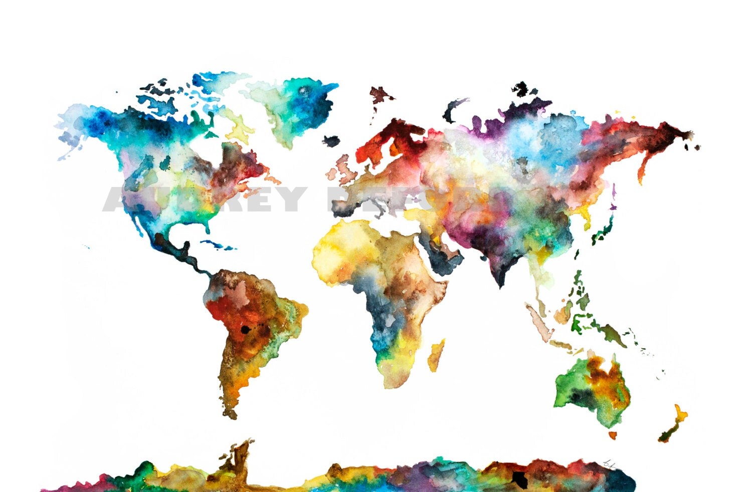 20x30 Large Watercolor Map Print World Map by AudreyDeFord on Etsy
