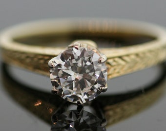 diamond engagement ring antique yellow gold european cut 14k 4k