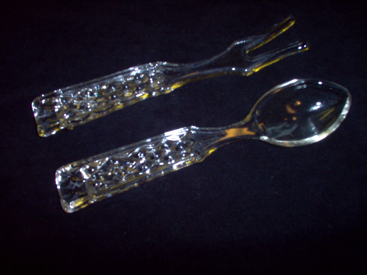 Vintage Glass Salad Fork and Spoon Salad Set