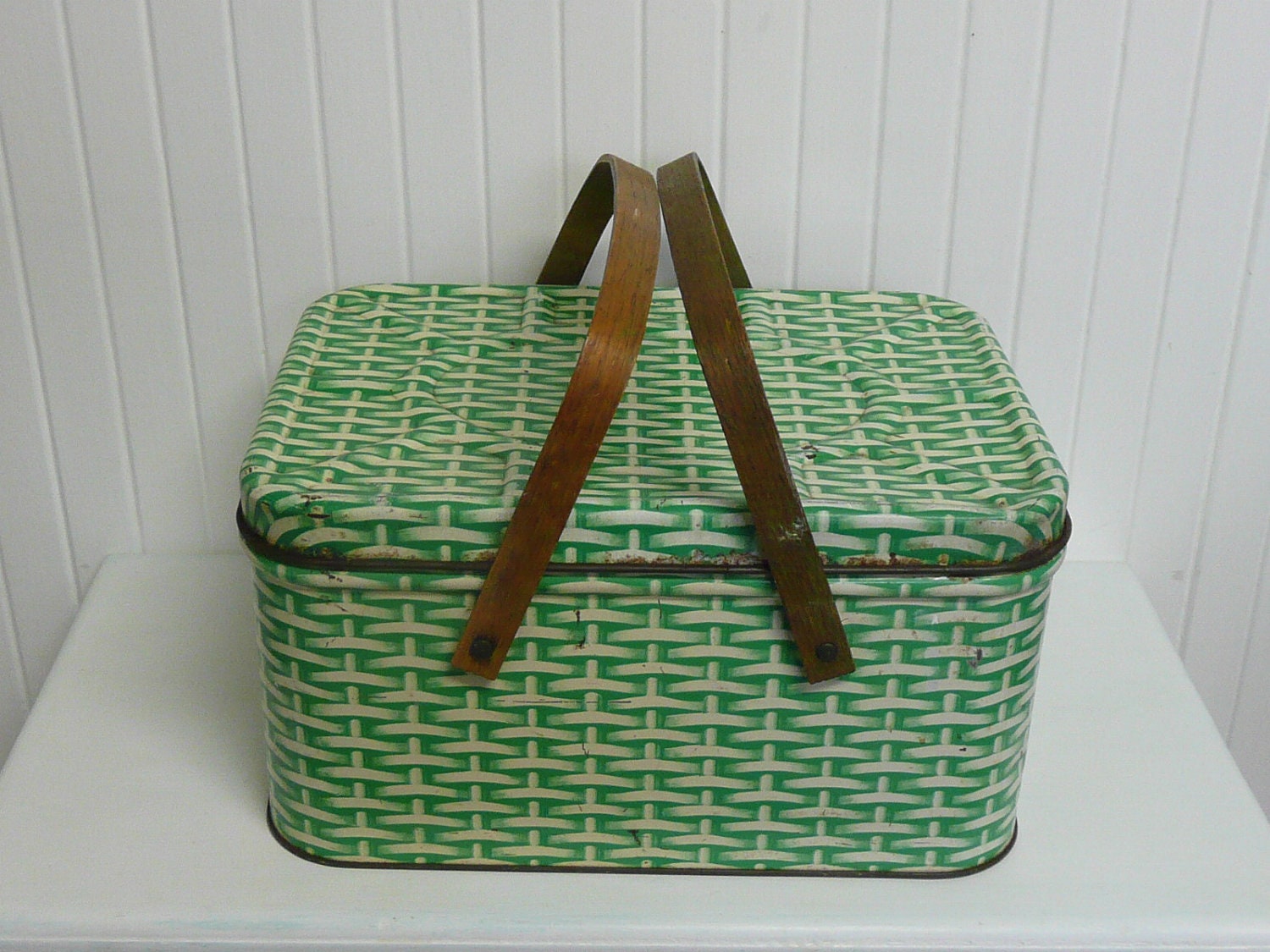 RARE Vintage Tin Metal Picnic Basket Bright by NewLifeVintageRVs